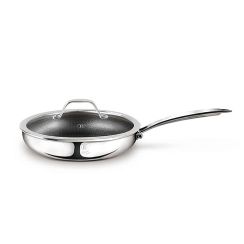 Product image of Frypan with lid 24cm. Part of the Eternal Collection . Features: • Material: stainless steel with laser-cut surface • Size: 24*5 cm 1,7L REGISTERED DESIGN BY BERLINGER HAUS!. (Studio view). Official Berlinger Haus product, boosted by Promintra sl.