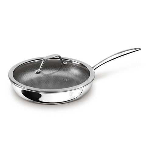 Product image of Frypan with lid 24cm. Part of the Eternal Collection . Features: • Material: stainless steel with laser-cut surface • Size: 24*5 cm 1,7L REGISTERED DESIGN BY BERLINGER HAUS!. (Studio view). Official Berlinger Haus product, boosted by Promintra sl.