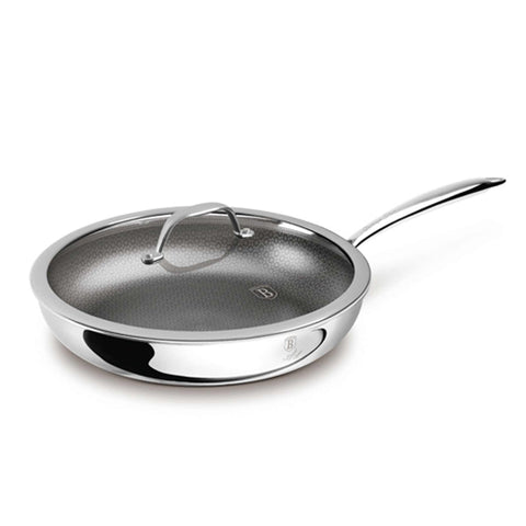 Product image of Frypan with lid 28cm. Part of the Eternal Collection . Features: • Material: stainless steel with laser-cut surface • Size: 28*5,5 cm 2,4L REGISTERED DESIGN BY BERLINGER HAUS!. (Studio view). Official Berlinger Haus product, boosted by Promintra sl.