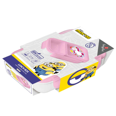 Product image of Mini lunch box. Part of the Minions Collection . Features: • Material: plastic, silicone • Capacity: • 19,5*14,5 cm, 800 ml • Color: pink- white. (Studio view). Official Berlinger Haus product, boosted by Promintra sl.