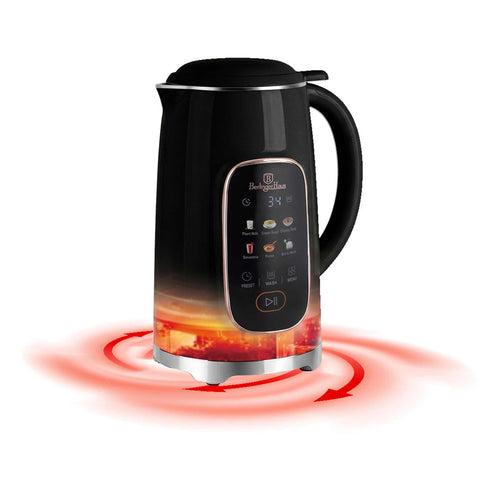 Product image of Soymilk and soup maker 1,2L. Part of the Black Rose Collection . Features: • Material: stainless steel, plastic • Max capacity: 1200 ml • Voltage: 220-240V, 50/60Hz • Heating power: 800-950W • Blending power 250W • Accesso.... (Studio view). Official Berlinger Haus product, boosted by Promintra sl.