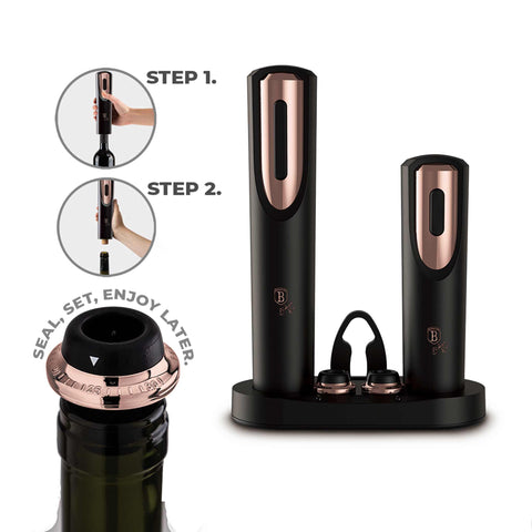  BH/9134, Juego de abridor de vino eléctrico 6 en 1, Negro, Oro rosa, Abridor de vino, Eléctrico/Batería, Aparato de cocina, Juego de abridor de vino eléctrico, Aparatos de cocina, Abrelatas