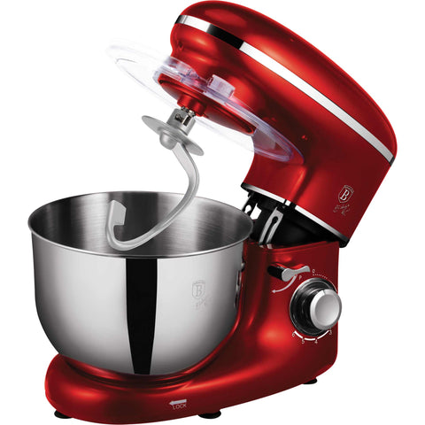 Product image of Kitchen machine. Part of the Metallic Line Burgundy Edition . Features: • Material: plastic and stainless steel • 1300 W, 220-240V, 50/60 Hz • Include: • 18/10 stainless steel bowl 6L • Non-stick dough hook • Non-stick .... (Studio view). Official Berlinger Haus product, boosted by Promintra sl.