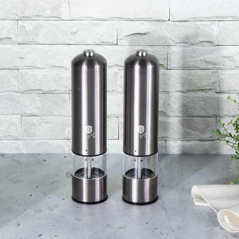 BH/9288, Juego de 2 molinillos eléctricos de sal y pimienta, gris oscuro, juego de molinillos de sal y pimienta b., eléctrico/batería, juego de molinillos eléctricos de sal y pimienta, juego de molinillos de sal y pimienta, utensilios de cocina, molinillo de sal y pimienta