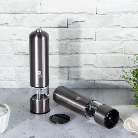 BH/9288, Juego de 2 molinillos eléctricos de sal y pimienta, gris oscuro, juego de molinillos de sal y pimienta b., eléctrico/batería, juego de molinillos eléctricos de sal y pimienta, juego de molinillos de sal y pimienta, utensilios de cocina, molinillo de sal y pimienta