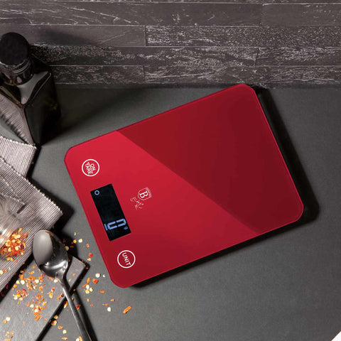  BH/9350, Báscula de cocina digital de vidrio, capacidad 5 kg, color burdeos, rojo, báscula de cocina a., eléctrica/batería, báscula de cocina digital, báscula, utensilios de cocina, báscula de cocina