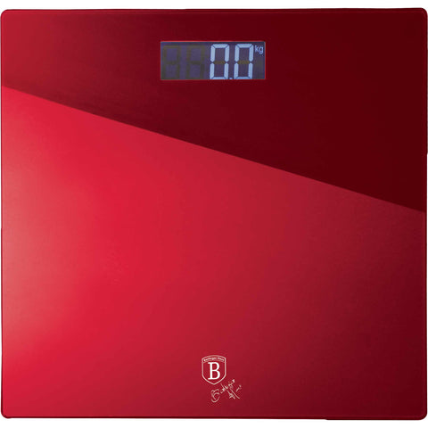 BH/9351, Báscula digital de baño de cristal, capacidad 150 kg, color burdeos, rojo, báscula de baño, eléctrica, batería, báscula de baño digital