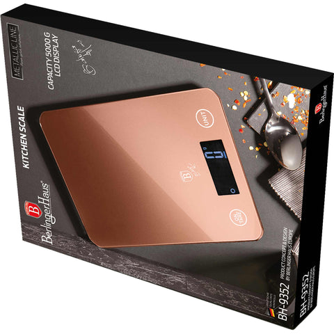  BH/9352, Báscula de cocina digital de vidrio, capacidad 5 kg, oro rosa, báscula de cocina a., eléctrica/batería, báscula de cocina digital, báscula, utensilios de cocina, báscula de cocina