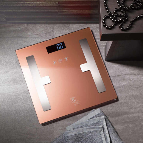  BH/9356, BH/9105, Báscula digital de baño BODYFAT de vidrio con capacidad de 180 kg, oro rosa, báscula de baño de grasa corporal, eléctrica/batería, báscula de baño digital, báscula de grasa corporal, aparatos de cocina, báscula de baño
