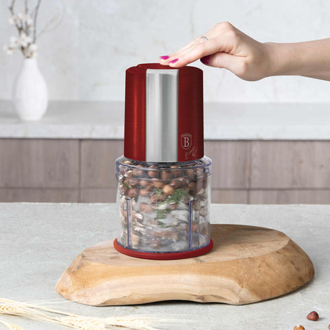  BH/9380, Picadora 2 en 1, color burdeos, roja, mini picadora, eléctrica, picadora, picadora de alimentos, picadora de verduras, picadora de ajo, utensilios de cocina, rebanadora y picadora