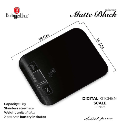  BH/9425, Báscula de cocina digital con capacidad de 5 kg, color negro, báscula de cocina b., eléctrica/batería, báscula de cocina digital, báscula, utensilios de cocina, báscula de cocina