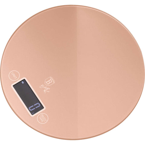  BH/9428, Báscula de cocina digital de vidrio, capacidad 5 kg, oro rosa, báscula de cocina, redonda, eléctrica/batería, báscula de cocina digital redonda, báscula, utensilios de cocina