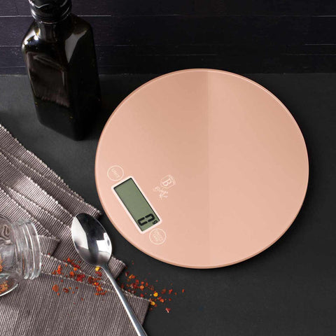  BH/9428, Báscula de cocina digital de vidrio, capacidad 5 kg, oro rosa, báscula de cocina, redonda, eléctrica/batería, báscula de cocina digital redonda, báscula, utensilios de cocina