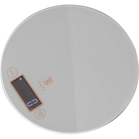 BH/9430, Báscula de cocina digital de vidrio capacidad 5 kg, gris, báscula de cocina, redonda, eléctrica, batería, báscula de cocina digital redonda, báscula