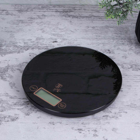  BH/9431, Báscula de cocina digital de vidrio, capacidad 5 kg, color negro y oro rosa, báscula de cocina, redonda, eléctrica/batería, báscula de cocina digital redonda, báscula, utensilios de cocina