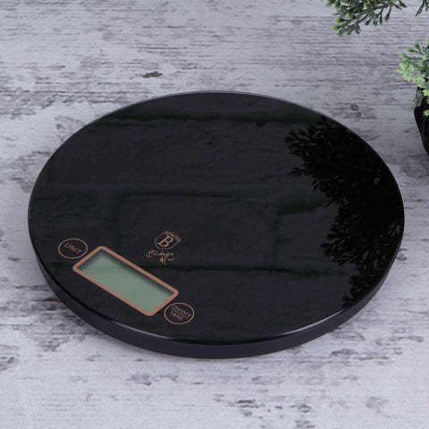  BH/9431, Báscula de cocina digital de vidrio, capacidad 5 kg, color negro y oro rosa, báscula de cocina, redonda, eléctrica/batería, báscula de cocina digital redonda, báscula, utensilios de cocina