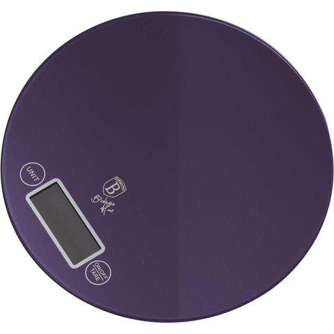 BH/9434, Báscula de cocina digital de vidrio con capacidad de 5 kg, color morado, báscula de cocina, redonda, eléctrica/a pilas, báscula de cocina digital redonda, báscula, utensilios de cocina