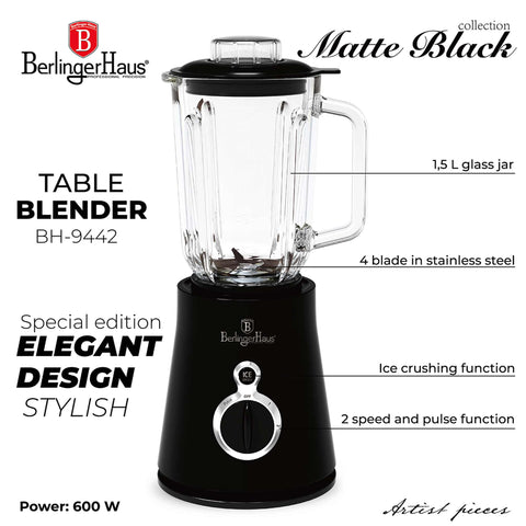  BH/9442, Batidora de mesa con jarra de vidrio de 1,5L, Negra, Plateada, batidora de mesa a., eléctrica, batidora de mesa, licuadora, batidora, turmix, Electrodomésticos de cocina