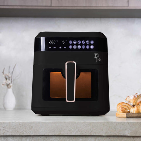  BH/9446, Freidora de aire de 6,3 L con ventana visible, color negro y oro rosa, eléctrica, digital, sin aceite, con ventana, electrodomésticos de cocina