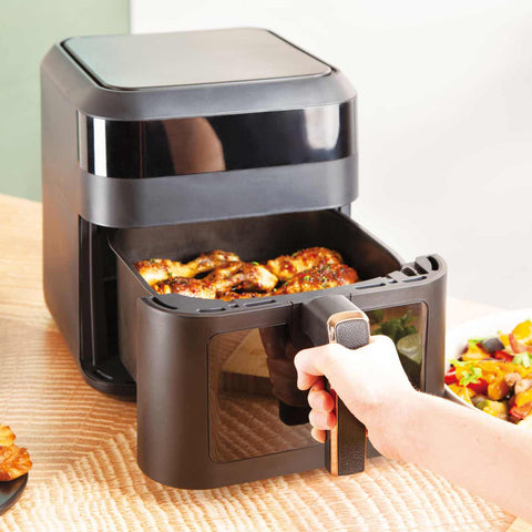  BH/9446, Freidora de aire de 6,3 L con ventana visible, color negro y oro rosa, eléctrica, digital, sin aceite, con ventana, electrodomésticos de cocina