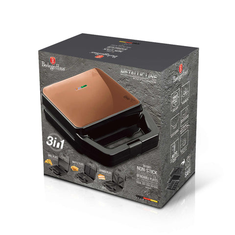  BH/9461, sandwichera 3 en 1 con placas desmontables, oro rosa, sandwichera 3 en 1, eléctrica, sandwichera eléctrica, prensa para paninis, panini maker, parrilla, waflera, multifuncional, electrodomésticos de cocina, sandwichera