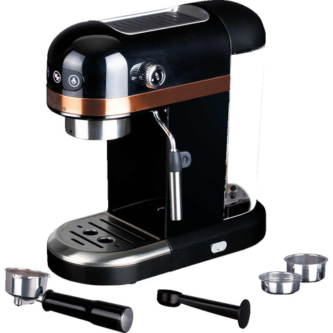 Cafetera eléctrica, cafetera espresso con espumador de leche, eléctrica, cafetera espresso, negra, oro rosa, BH/9462