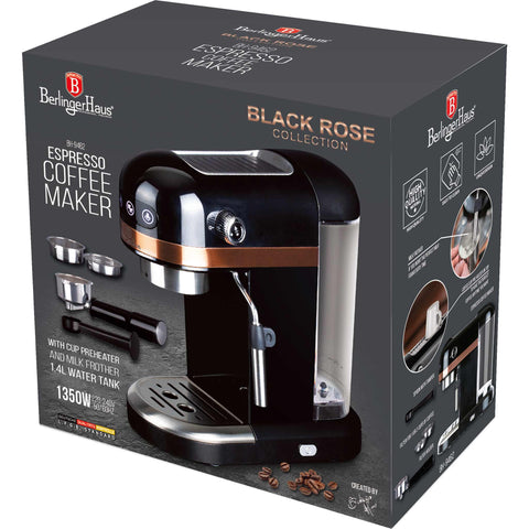 Cafetera eléctrica, cafetera espresso con espumador de leche, eléctrica, cafetera espresso, negra, oro rosa, BH/9462