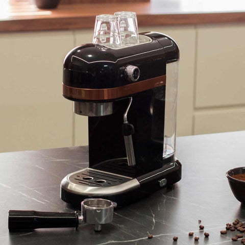  BH/9462, Cafetera digital espresso, Negra, Oro rosa, Cafetera espresso, Eléctrica, Cafetera eléctrica, Cafetera espresso con espumador de leche, Electrodomésticos, Cafetera