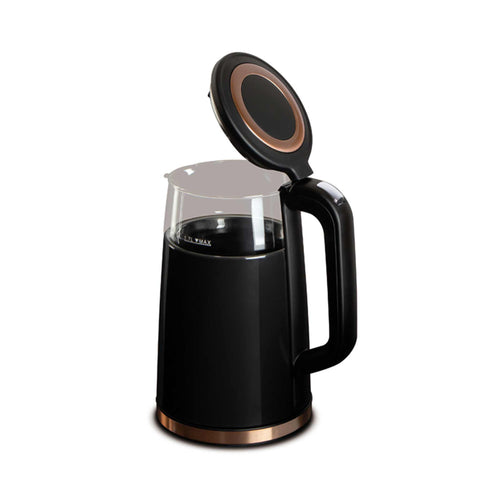 Product image of Digital electric kettle. Part of the Black Rose Collection . Features: • Material: borosilicate glass and plastic • Capacity: 1,7L • Voltage: 220-240V,50/60Hz • Power: 2200W • Color: black- rose • Digital screen with w.... (Studio view). Official Berlinger Haus product, boosted by Promintra sl.
