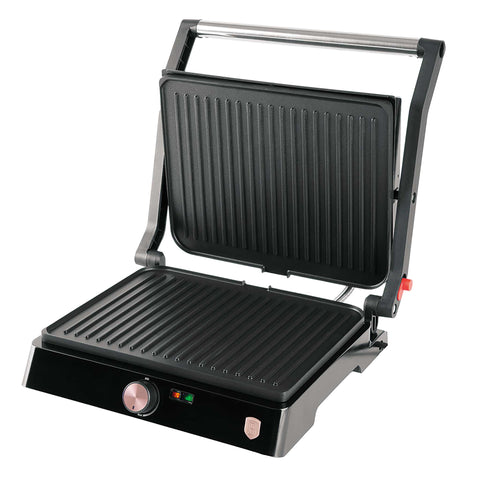  BH/9492, Parrilla eléctrica con bandeja recogedora de aceite, Negro, Oro rosa, Parrilla eléctrica b., Eléctrica, Parrilla eléctrica de mesa, Parrilla de interior, Parrilla de contacto