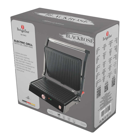  BH/9492, Parrilla eléctrica con bandeja recogedora de aceite, Negro, Oro rosa, Parrilla eléctrica b., Eléctrica, Parrilla eléctrica de mesa, Parrilla de interior, Parrilla de contacto