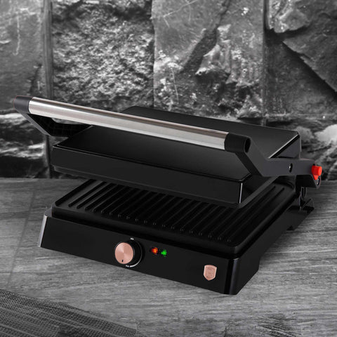  BH/9492, Parrilla eléctrica con bandeja recogedora de aceite, Negro, Oro rosa, Parrilla eléctrica b., Eléctrica, Parrilla eléctrica de mesa, Parrilla de interior, Parrilla de contacto