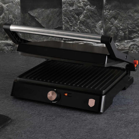  BH/9492, Parrilla eléctrica con bandeja recogedora de aceite, Negro, Oro rosa, Parrilla eléctrica b., Eléctrica, Parrilla eléctrica de mesa, Parrilla de interior, Parrilla de contacto