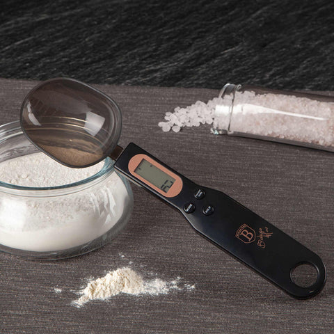 BH/9493, Báscula digital de cuchara, negra, oro rosa, báscula de cuchara, eléctrica/batería, báscula, utensilios de cocina, báscula de cocina