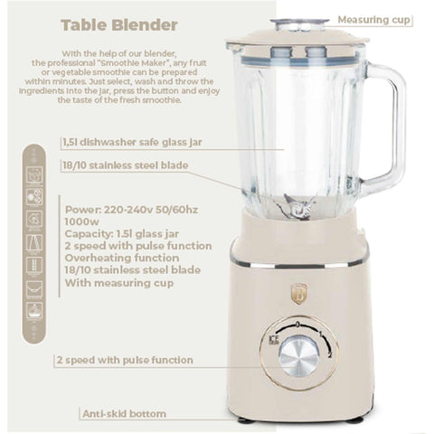  BH/9495,BH/9817,Batidora de vaso con jarra de cristal de 1,5L, 1000W,Crema mate,batidora de vaso c.,eléctrica,batidora de vaso,licuadora,batidora,turmix,Electrodomésticos de cocina