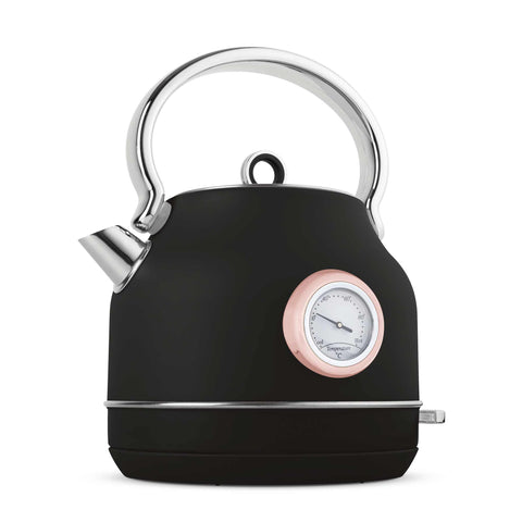 Product image of Electric kettle with thermometer. Part of the Black Rose Collection . Features: • Material: 18/10 stainless steel • Capacity: 1,7L • Voltage: 220-240V,50/60Hz • Power: 2200W • Size: 26*20*28 cm • Length of power cord: 75 cm • C.... (Studio view). Official Berlinger Haus product, boosted by Promintra sl.