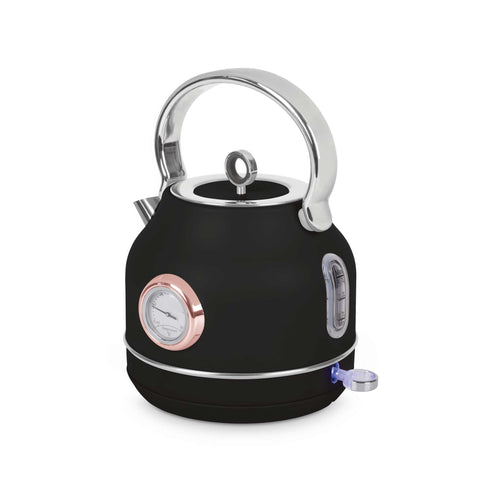 Product image of Electric kettle with thermometer. Part of the Black Rose Collection . Features: • Material: 18/10 stainless steel • Capacity: 1,7L • Voltage: 220-240V,50/60Hz • Power: 2200W • Size: 26*20*28 cm • Length of power cord: 75 cm • C.... (Studio view). Official Berlinger Haus product, boosted by Promintra sl.