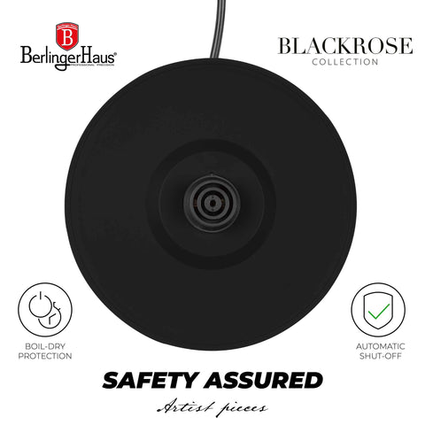 Product image of Electric kettle with thermometer. Part of the Black Rose Collection . Features: • Material: 18/10 stainless steel • Capacity: 1,7L • Voltage: 220-240V,50/60Hz • Power: 2200W • Size: 26*20*28 cm • Length of power cord: 75 cm • C.... (Studio view). Official Berlinger Haus product, boosted by Promintra sl.