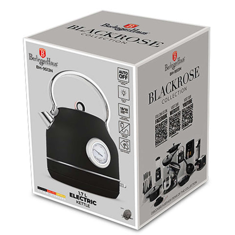 Product image of Electric kettle with thermometer. Part of the Black Rose Collection . Features: • Material: 18/10 stainless steel • Capacity: 1,7L • Voltage: 220-240V,50/60Hz • Power: 2200W • Size: 26*20*28 cm • Length of power cord: 75 cm • C.... (Studio view). Official Berlinger Haus product, boosted by Promintra sl.