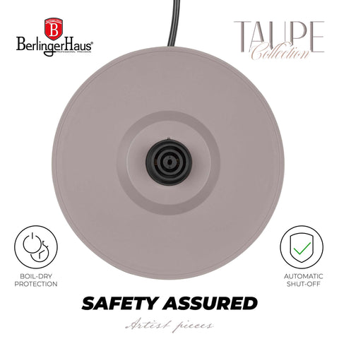Product image of Electric kettle with thermometer. Part of the Taupe Collection . Features: • Material: 18/10 stainless steel • Capacity: 1,7L • Voltage: 220-240V,50/60Hz • Power: 2200W • Size: 26*20*28 cm • Length of power cord: 75 cm • C.... (Studio view). Official Berlinger Haus product, boosted by Promintra sl.