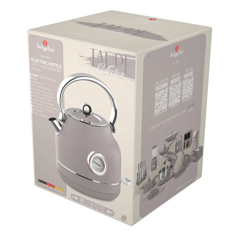 Product image of Electric kettle with thermometer. Part of the Taupe Collection . Features: • Material: 18/10 stainless steel • Capacity: 1,7L • Voltage: 220-240V,50/60Hz • Power: 2200W • Size: 26*20*28 cm • Length of power cord: 75 cm • C.... (Studio view). Official Berlinger Haus product, boosted by Promintra sl.