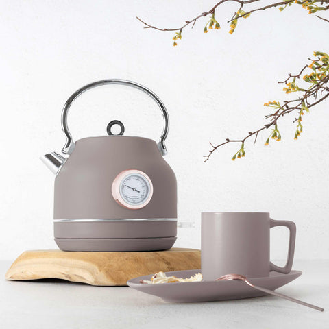 Product image of Electric kettle with thermometer. Part of the Taupe Collection . Features: • Material: 18/10 stainless steel • Capacity: 1,7L • Voltage: 220-240V,50/60Hz • Power: 2200W • Size: 26*20*28 cm • Length of power cord: 75 cm • C.... (Studio view). Official Berlinger Haus product, boosted by Promintra sl.