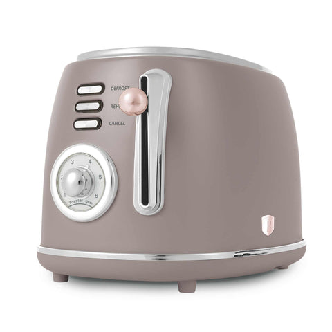 Product image of Toaster. Part of the Taupe Collection . Features: • Material: metal, aluminium • Voltage: 220-240 V, 50/60Hz • Power: 850W • Length of power cord: 80 cm • Color: matt taupe. (Studio view). Official Berlinger Haus product, boosted by Promintra sl.