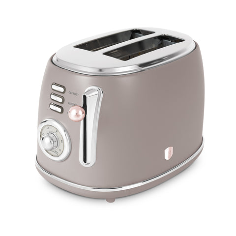Product image of Toaster. Part of the Taupe Collection . Features: • Material: metal, aluminium • Voltage: 220-240 V, 50/60Hz • Power: 850W • Length of power cord: 80 cm • Color: matt taupe. (Studio view). Official Berlinger Haus product, boosted by Promintra sl.