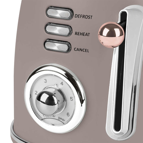 Product image of Toaster. Part of the Taupe Collection . Features: • Material: metal, aluminium • Voltage: 220-240 V, 50/60Hz • Power: 850W • Length of power cord: 80 cm • Color: matt taupe. (Studio view). Official Berlinger Haus product, boosted by Promintra sl.