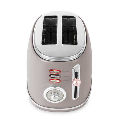 Product image of Toaster. Part of the Taupe Collection . Features: • Material: metal, aluminium • Voltage: 220-240 V, 50/60Hz • Power: 850W • Length of power cord: 80 cm • Color: matt taupe. (Studio view). Official Berlinger Haus product, boosted by Promintra sl.