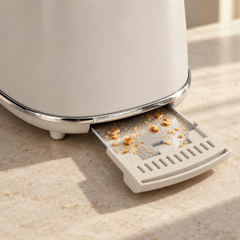 Product image of Toaster. Part of the Sahara Collection . Features: • Material: metal, aluminium • Voltage: 220-240 V, 50/60Hz • Power: 850W • Length of power cord: 80 cm • Color: matt cream. (Studio view). Official Berlinger Haus product, boosted by Promintra sl.