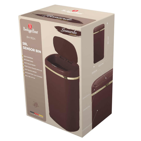 BH/9524, Cubo de basura con sensor de 58 l, Burdeos mate, cubo de basura con sensor, eléctrico/batería, cubo de basura, cubo de basura, utensilios de cocina