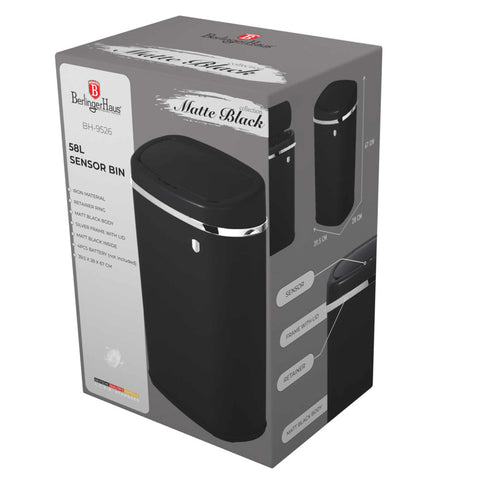  BH/9526, Cubo de basura con sensor de 58 l, negro mate, cubo de basura con sensor, eléctrico/batería, cubo de basura, cubo de basura, utensilios de cocina
