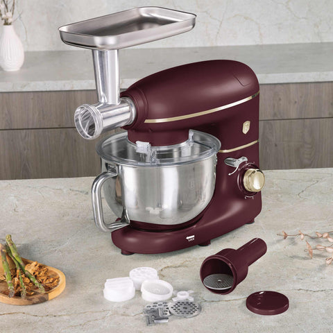 BH/9531, Robot de cocina multifunción 4 en 1, Matt Bordeaux, robot de cocina, multiusos, eléctrico, batidora de pie, robot de cocina, Imagen tipo estilo de vida: detalles y funciones.